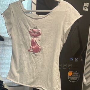White T-Shirt with Pink Cat Design